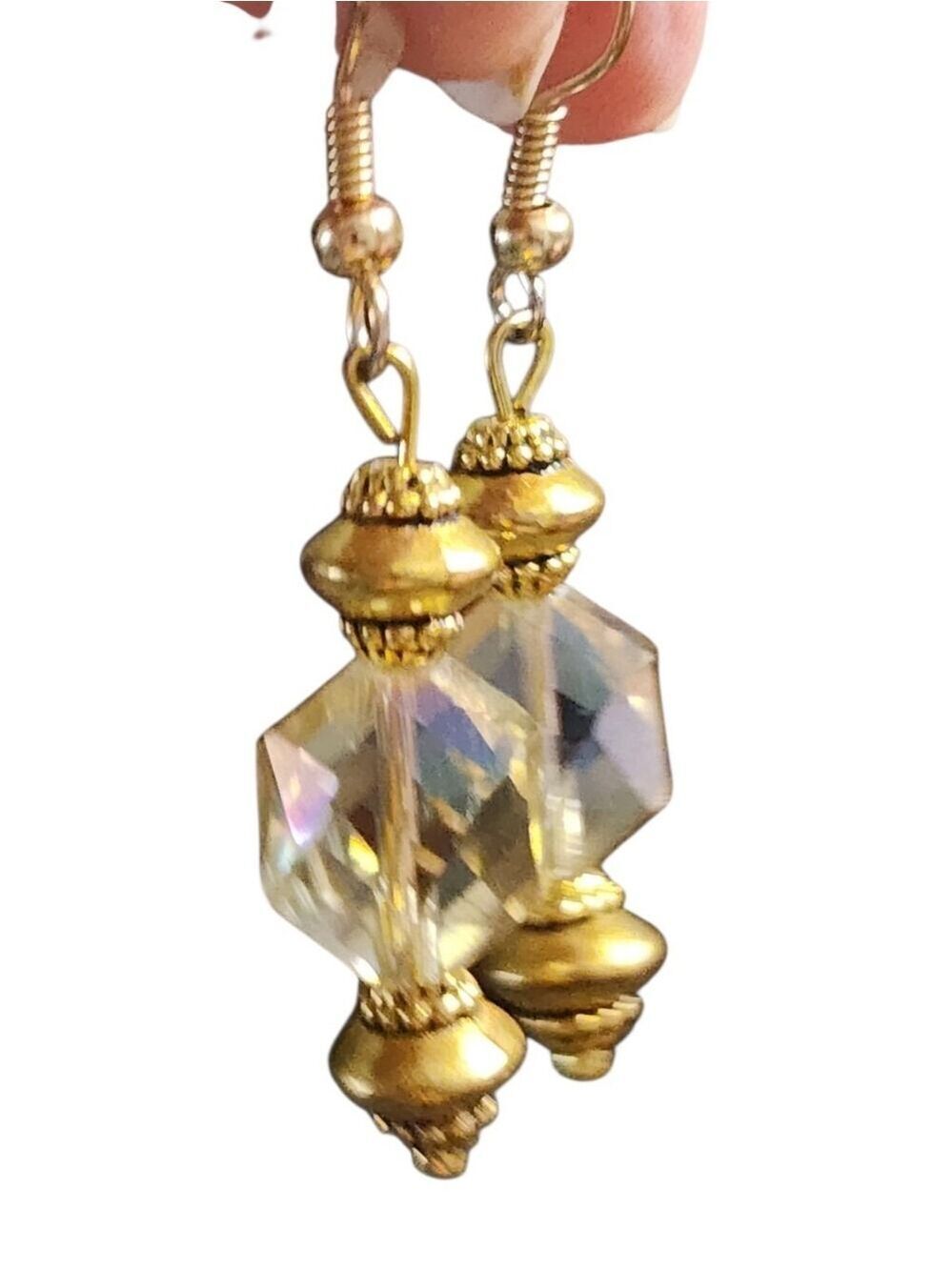 Goldtone Iridescent Crystal Drop Earrings